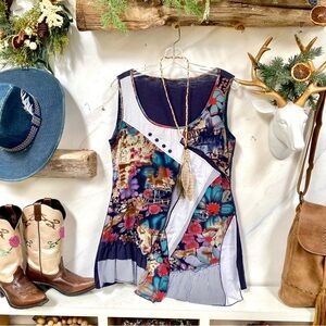Artisan patchwork tunic/mini dress w farmhouse peasant prairie vibe